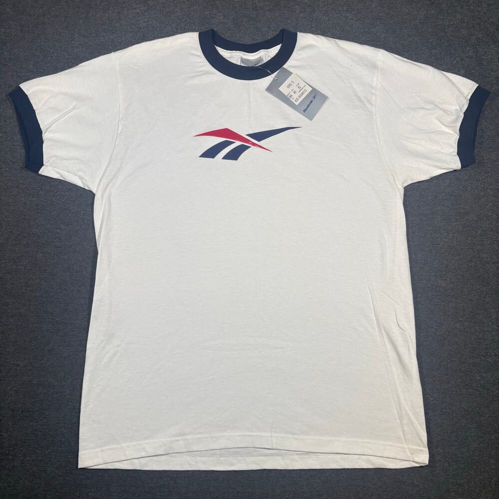NWT 2003 Deadstock Reebok classic logo tee with blue collar and sleeves